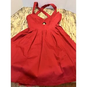 Francesca Red Mini Flare Tulle Square Neck  Cross Back Strap Keyhole Dress Small